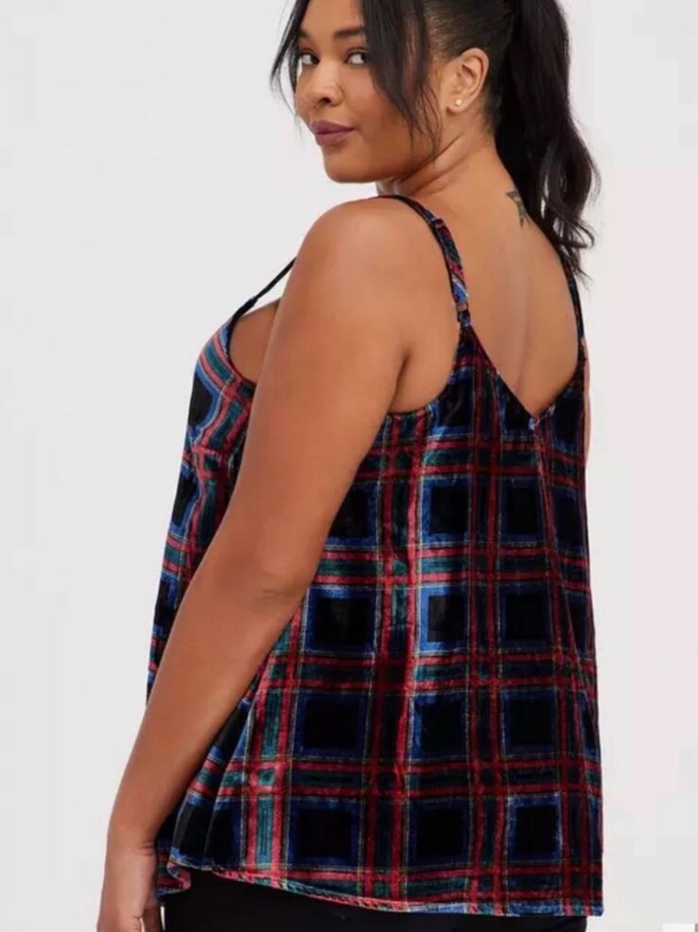 Torrid Sophie Velvet Swing Cami Top Tartan Plaid Black Preppy Academia Sz 2 - Picture 3 of 7